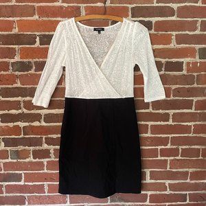 Express Sheer Surplice Mini Dress in Ivory/Black Combo, size Small